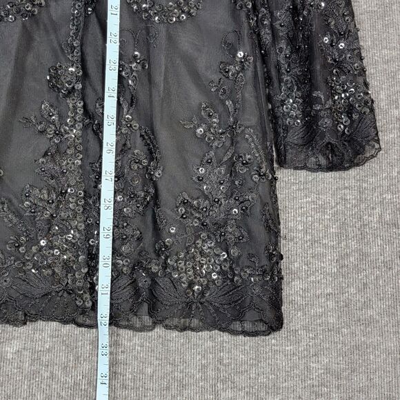 French Collizioni Jacket Womens M Black Embroidered Sequin Beaded Evening Coat - Picture 6 of 12